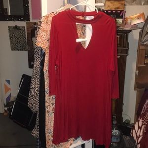 Plus size red long sleeve dress above knee